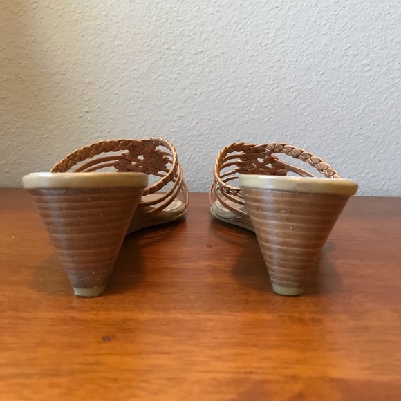 BP Tan Brown Leather Wedge Sandals Size 8.5 - Picture 11 of 13